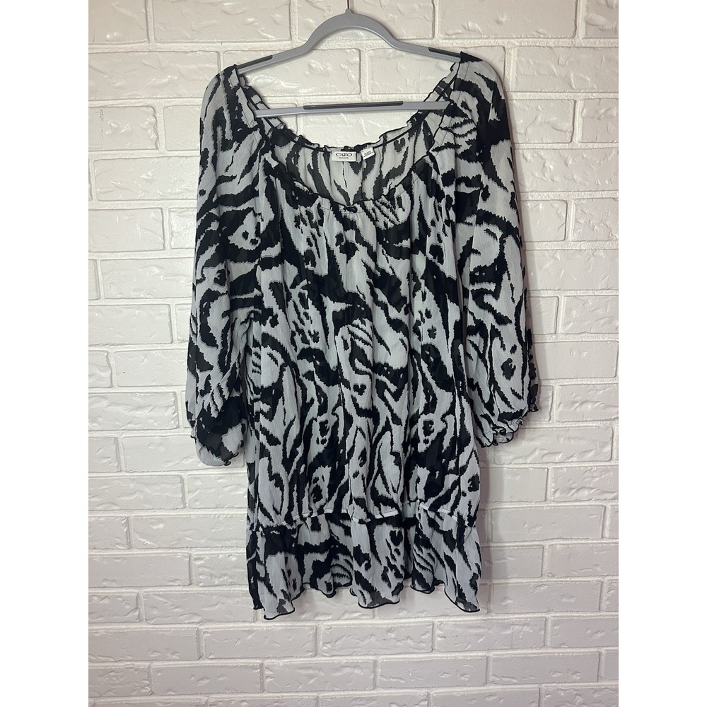 Cato Woman Black White Abstract Zebra Print‎ Chiffon Peplum Blouse 18/20W